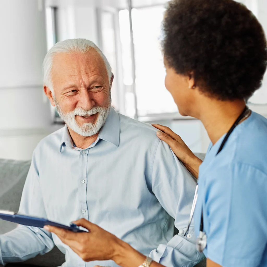 Home Health Nurse is helping a senior to start in-home care
