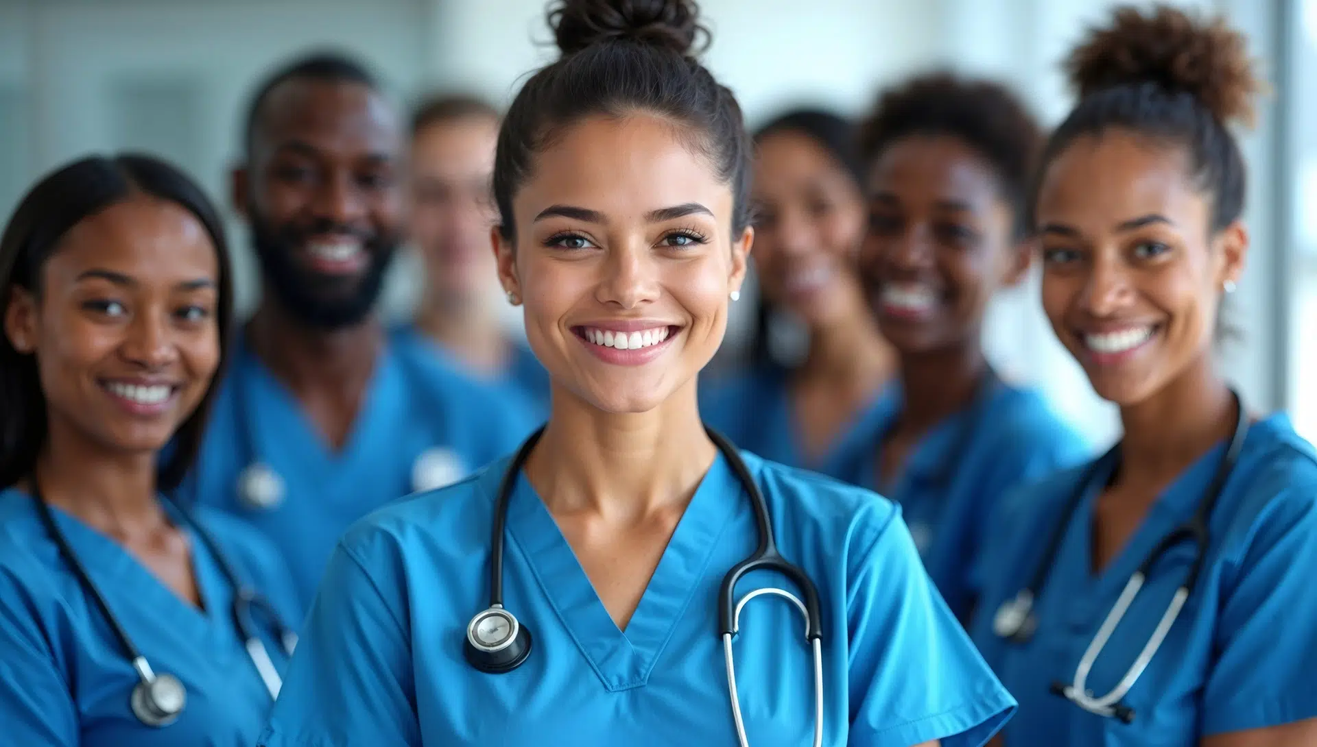 Home Health Care Nurses standing together smiling