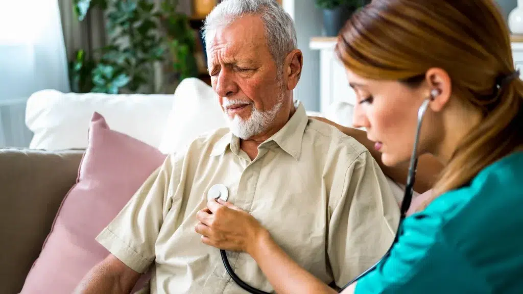 A healthcare worker analyzing heart failure with a stethoscope in Central and Southern Florida